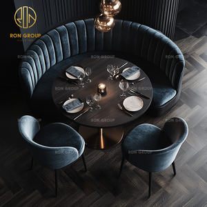Silla de mesa de madera redonda comercial de diseño moderno, cafetería, tienda de té, terciopelo negro, sofá medio redondo, asientos, juegos de cabina de restaurante - Product Image 3