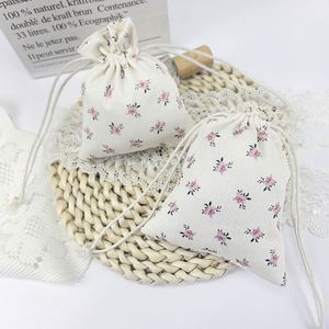 <b>Small</b> Flower Pattern Recyclable Cotton <b>Drawstring</b> Jewelry Pouch Soft Comfortable Dust <b>Bag</b> Design Custom White for Jewelry - Product Image 5