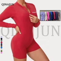 Combinaison Une Pièce d'Été de Sport pour Femme, Bodysuit & Jumpsuit de Fitness avec Fermeture Éclair, Manches Longues, Ajustée pour la Gym, la Course et le Yoga