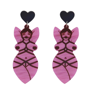 Pendientes de gota grandes de acrílico para mujer, 1 par, Sexy desnudo, tetas grandes, colgante de mujer, encuadernación de cuerda, color negro, hipérbole - Product Image 1
