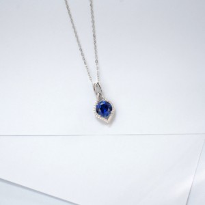 925 silver round diamond sapphire pendant, <b>light</b> luxury collarbone chain - Product Image 5