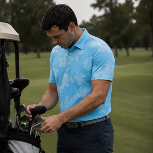 Polo de Golf Azul con Diseño Floral para Hombre, Personalizado, Premium, de Alto Rendimiento, Absorbente de Humedad, Marca Privada, Ropa de Resort, OEM - Product Image 1