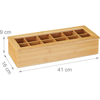 Grandes boîtes à thé en bambou avec 12 compartiments séparés et couvercle transparent, boîte de rangement pour sachets de thé en bois, boîte de présentation pour sachets de thé