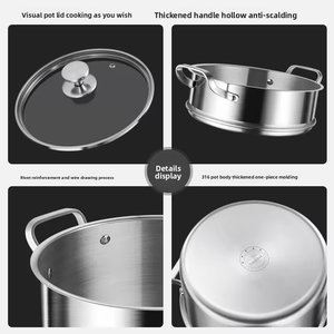 Lots de Casseroles et Faitouts en Acier Inoxydable 316 Multi-Tailles avec Couvercles en Verre pour Cuisinières à Gaz et à Induction pour Réunions de Famille - Product Image 6