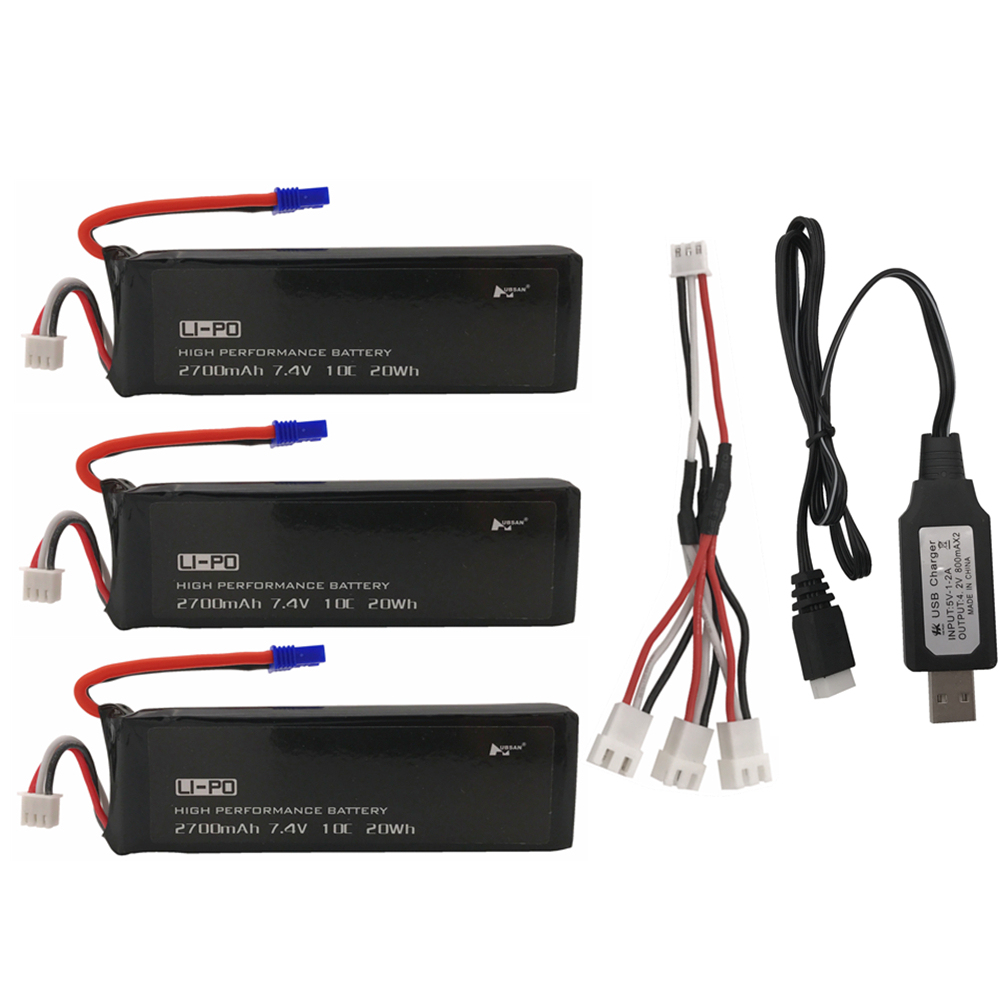 Lot De 2 Batteries Li-Po 7,4V 2700mAh Pour Hubsan H501 – Prise EC2 – 25C – Rechange Quadcopter