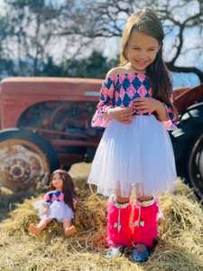 Lindo Vestido de Tul para Niña con Vestido a Juego para Muñeca de 18 Pulgadas, Vestido Informal de Verano con Hombros Descubiertos <span class=keywords><strong>y</strong></span> <span class=keywords><strong>Media</strong></span> Manga para Bebés <span class=keywords><strong>y</strong></span> Niñas Pequeñas - Product Image 4