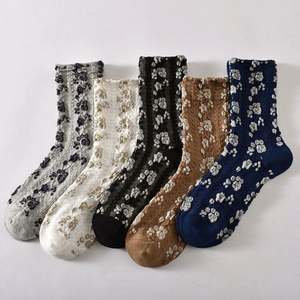 Cotton Socks Autumn Winter New Arrival Floral Over-Knee Women's Ins Single Needle Weave Socks - Product Image 2