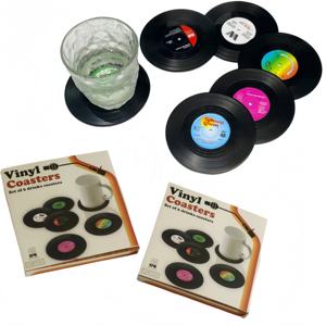 Ensemble cadeau fantaisie personnalisé : Sous-verres rétro en forme de CD (lot de 6) pour la décoration murale et de table, idéal pour café, thé, bière, bar et fêtes - Product Image 1