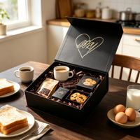Coffret Cadeau Café Noir avec Tasse, Sachet de Grains de Café, Biscuits, Barre de Chocolat, Grains de Café, Toast, Emballage pour Table de Petit-Déjeuner, Ensemble Cadeau en Gros