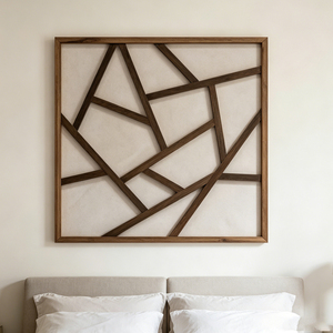 Arte de Pared en Lienzo con Textura de Madera Geométrica, Obra de Arte Contemporánea Abstracta, Estilo Moderno Wabi Sabi, Hecho a Mano, Enmarcado - Product Image 1