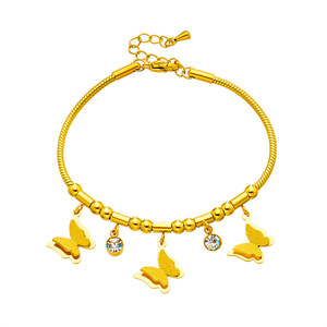 Butterfly Charm Bracelet Gold Tone Titanium Steel Chain With Crystal Pendant Gift Jewelry - Product Image 5