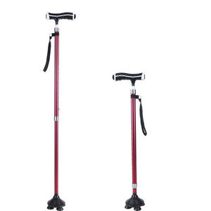 Canne pliante en alliage d'aluminium avec poignée en T, rouge, deux sections, avec lampe torche, pour personnes âgées, utilisation en extérieur - Product Image 1