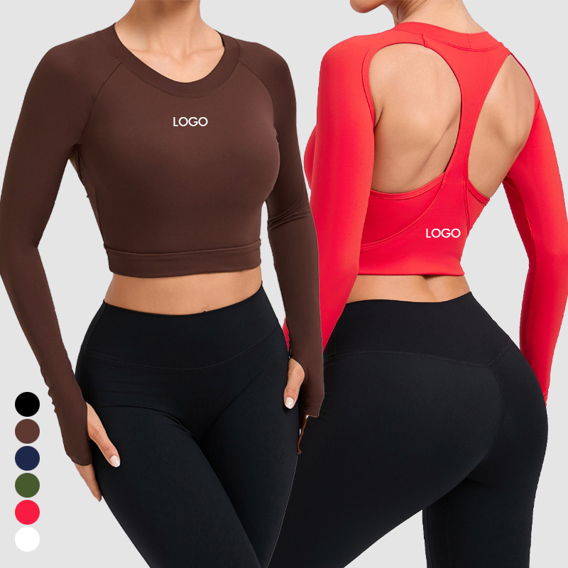 Wholesale Gym Fitness Wear Activewear Gym Wear Crop Tops for Women Backless Crop Top Long Sleeve Yoga Top Long Sleeve T Shirt