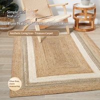 Tapis en jute 100% naturel et biologique, à poils ras, style pastoral, tissé à la main, haut de gamme, pour salon, table basse, bureau et chambre