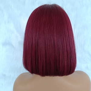 Base de soie haut Pixie court Bob perruques 99J bourgogne 530 cheveux humains bruts Bob perruques dentelle frontale perruque de cheveux humains - Product Image 4