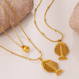 Collar de Espina de Pescado de Acero Inoxidable Chapado en Oro, Estilo Oceánico, Incoloro, Elegante para Mujer - Product Image 3