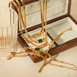 European American Style Square Zircon Necklace 18K Gold Stainless Steel <b>Bracelet</b> <b>Set</b> Party Jewelry Geometry Design - Product Image 2