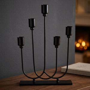 <b>Black</b> Aluminum 5-Arm <b>Candelabra</b> Candle Holder for Christmas Home Decoration European Quality Rustic Taper Handmade Durable - Product Image 3