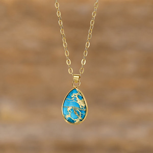 Pendentif Goutte d'Eau en Pierre Naturelle Impériale, Monture en Alliage de Zinc, Collier Unisexe Tendance, Idée Cadeau - Product Image 1
