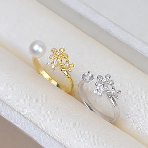 Bague ouverte en argent S925 pour femmes, petit motif floral, 6-9 perles, accessoires de bijoux DIY, plateau semi-fini 327 - Product Image 3