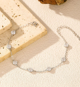S925 Silver Chain <b>Bracelet</b> Round Crystal Bezel Set Classic Unisex Everyday Wear <b>Adjustable</b> Link <b>Bracelet</b> - Product Image 5