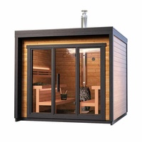 Sauna Exterior de Gran Tamaño, Calefacción a Leña, para 5-6 Personas, con Ducha, Control por Computadora y Ventanas Transom