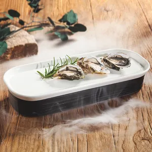 Plato de mantenimiento fresco de cocina de cerámica japonesa negro blanco 12 "13,75" 16 ''Sushi salmón cerámica bandeja de hielo seco plato de restaurante - Product Image 1