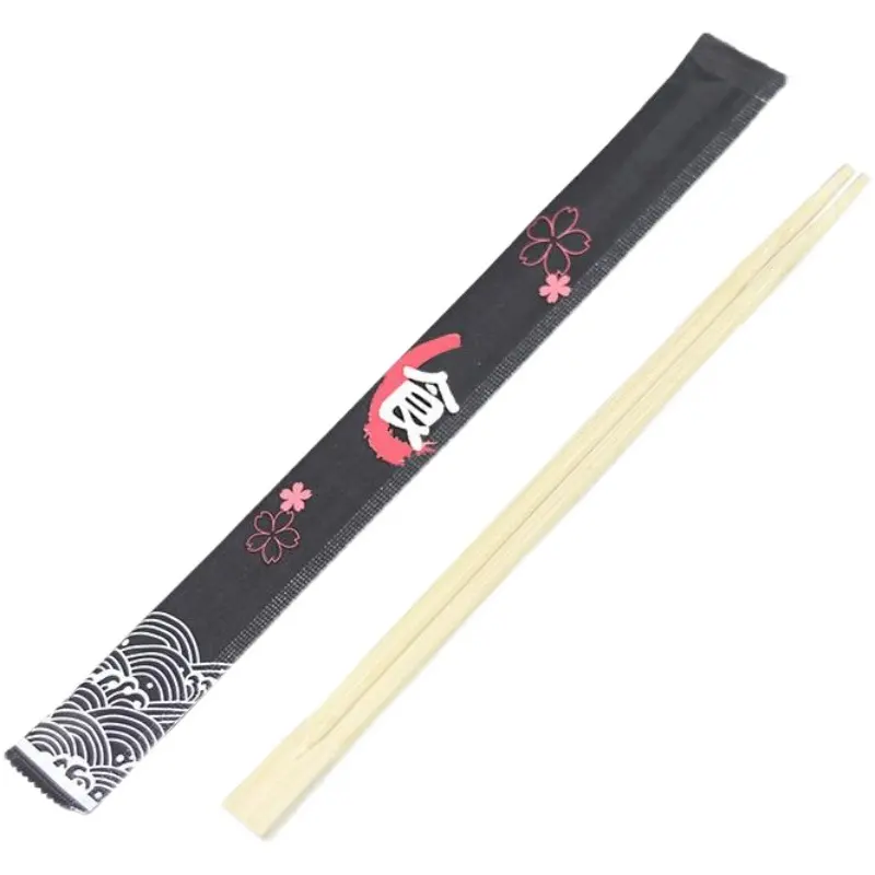 Pauzinhos de bambu embrulhados em papel de 20 cm, pauzinhos duplos descartáveis com logotipo personalizado por atacado de 23 cm