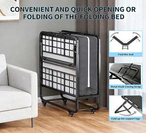 Space Saving Foldable <strong>Bed</strong> Frame With Mattress Mobile Wheeled Folding Guest <strong>Bed</strong> Heavy Duty Metal Mesh <strong>Foldaway</strong> <strong>Bed</strong> For Apartment - Product Image 4