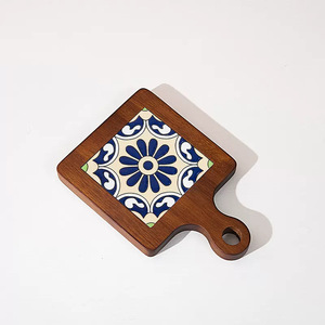 Walnut Wood Patterned Tile <b>Placemat</b> Square Enamel Design With Handle <b>For</b> Home <b>Table</b> Use - Product Image 5