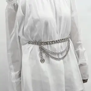 पंक स्तरित धातु सोने की चंकी कमर चेन बेल्ट महिला बोहो रेट्रो ड्रेस स्कर्ट जींस कमर
