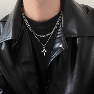 <span class=keywords><strong>Collana</strong></span> con ciondolo a catena cubana in argento a doppio strato lucida per uomo Hiphop gioielli da ragazzo Cool - Product Image 6