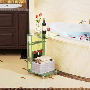 Mesa Auxiliar Acrílica Transparente con Ruedas Bloqueables, Mesa Auxiliar en Forma de <span class=keywords><strong>C</strong></span> para Sofá, Mesitas de Centro Pequeñas - Product Image 2