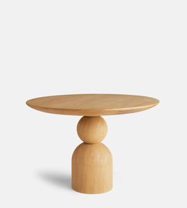 Table à manger élégante et moderne en chêne <span class=keywords><strong>clair</strong></span> avec plateau rond et base à double sphère - Product Image 5