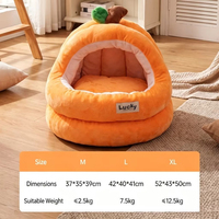 Lit pour chat en forme de citrouille orange pour intérieur, tente semi-fermée pour animaux de compagnie avec coussin en coton amovible et lavable, canapé-lit en peluche pour chats et chiens