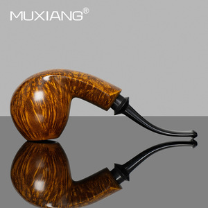 Muxiang Wooden Tobacco Pipe Straight Type Gold With Black Stem Handmade Smoking Accessory - Product Image 2