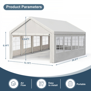 13'x26' Carport Car <b>Canopy</b> Party <b>Tent</b> with Removable Sidewalls, Outdoor Gazebo with 2 Ground Tubes, for Parties Wedding BBQ - Product Image 5