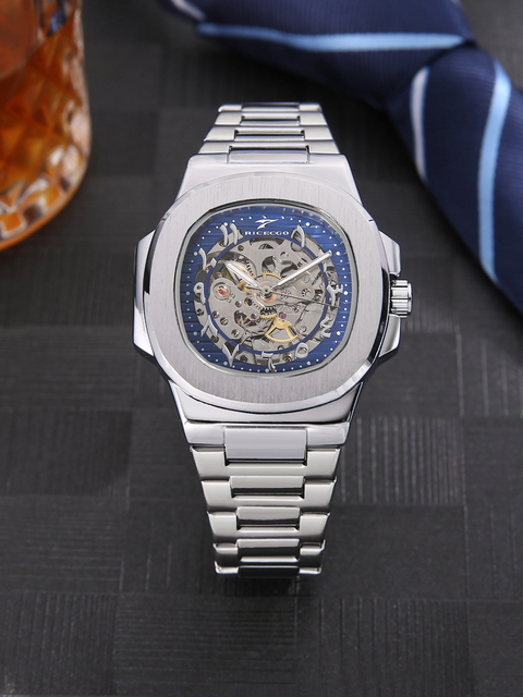 Wholesale Men Luxury Automatic Mechanical Watch High Quality Oval Case 20mm Band Glass Luminous Pointer Business Steel Strap