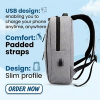 Sac à dos pour ordinateur portable 15,6 pouces en tissu Oxford imperméable, personnalisable avec logo, pour affaires, décontracté, école, voyage, avec port USB, uni