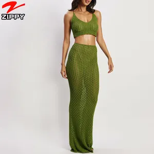 Summer Fashion Custom Lady Simple Solid Color Sexy Halter Backless Lace-up And Bodycon Skirt Women Casual 2 Piece Set