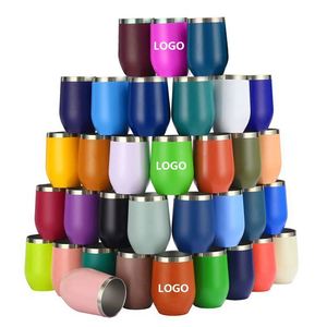 Vente en gros de gobelets à vin en acier inoxydable personnalisés de 12 oz, isolés sous vide, en forme d'œuf, avec couvercles - Product Image 1