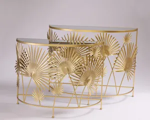 Golden coffee table top mirror flower element