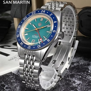 Reloj de Hombre San Martin SN0116G Vintage con Bisel de Aluminio Desgastado, Movimiento Automático Mecánico NH34 GMT, Retro, Cristal de Zafiro, Resistente al Agua 100m - Product Image 2
