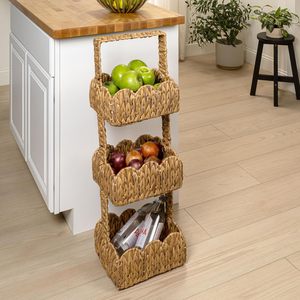 Three Tier Woven Kitchen Storage Rack Basket Organizer For Fruits <b>Vegetables</b> Bottles Floor <b>Standing</b> Multi Function - Product Image 1