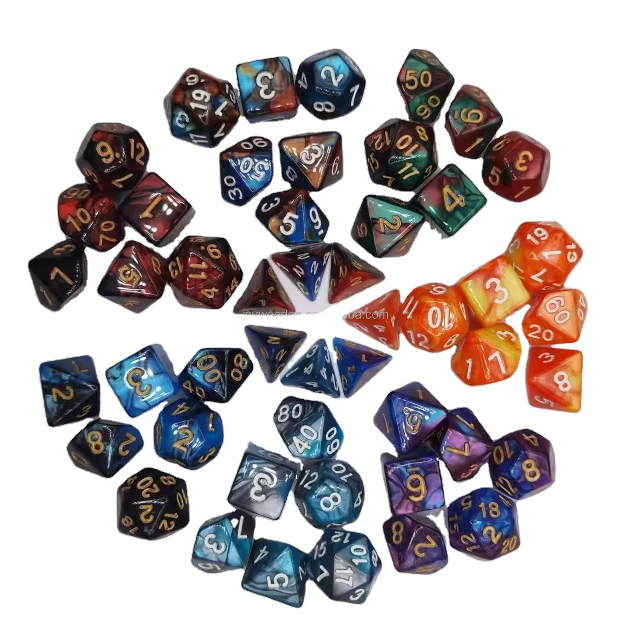 7PCS Mix Dice Set com saco 9 cores DND RPG Brinquedos portáteis para adultos Kids Plastic Cubes TRPG D4 D6 D8 D10 D12 D20