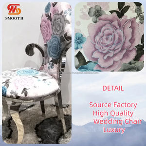 Chaise de salle à manger à dossier haut en acier inoxydable argenté de luxe élégant et lisse pour banquet de mariage Style design vintage - Product Image 2