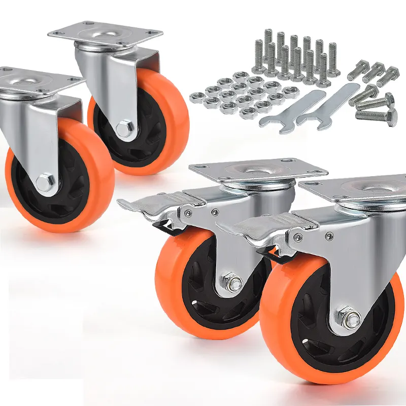 Free Sample Manufacturer PU Cart Rubber Wheel Container Industrial Caster Wheels Rueda Giratoria Trolley Wheels