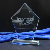 Souvenirs d'anniversaire populaires Plaque de récompense de trophée en verre de cristal en forme de Pentagone
