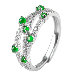 Natural genuine jadeite green <b>ring</b> in icy stone. S925 silver setting Fashionable <b>finger</b> <b>ring</b> for women Simple design Adjustable - Product Image 5