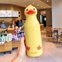 Bouteille d'eau isotherme pour enfants à imprimé animal, avec couvercle à paille, design mignon de dessin animé, gourde isotherme pour étudiants, vente directe d'usine